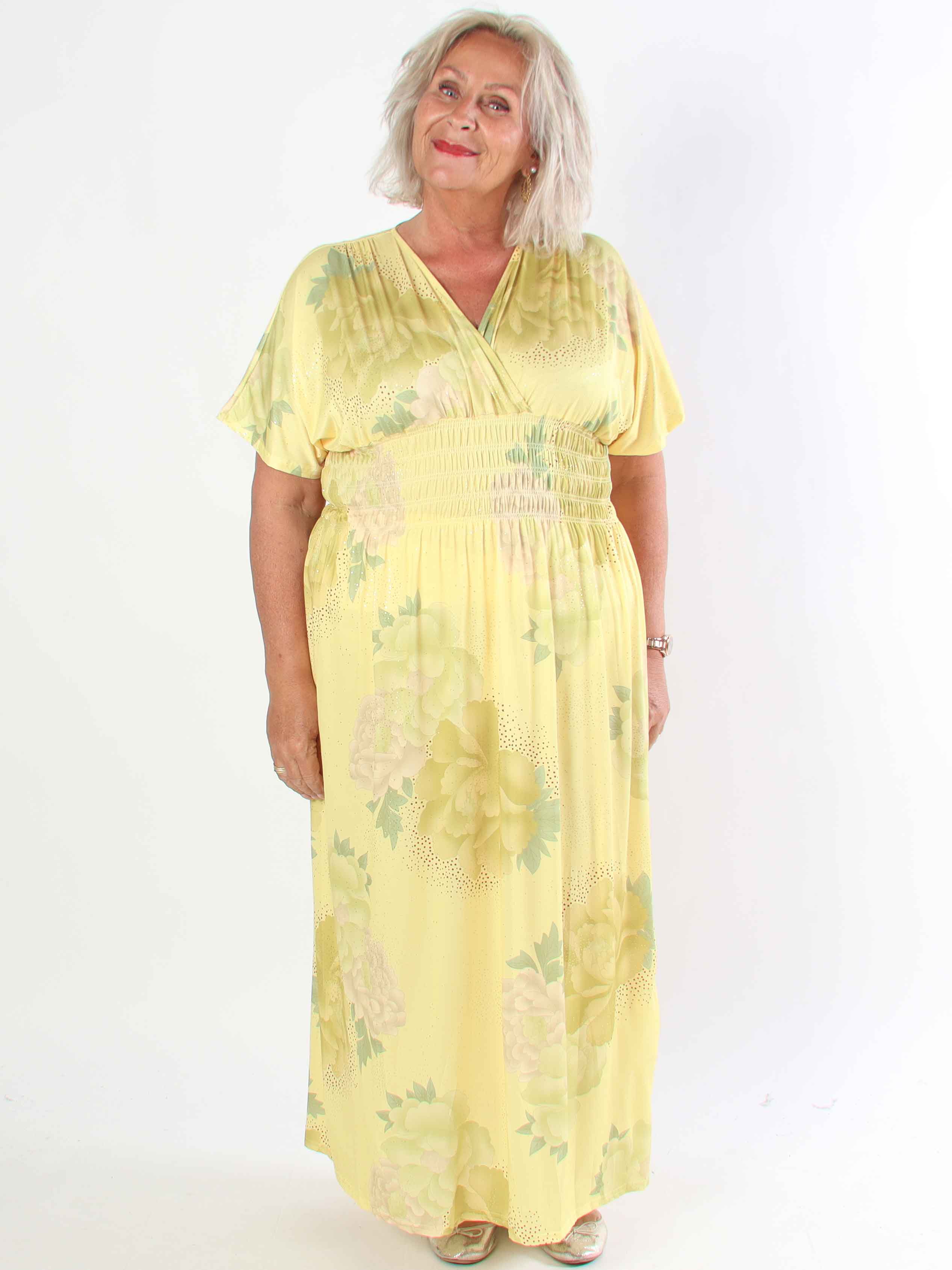Pams Big Flower - Plus size elastisk kjole med blomster motiver